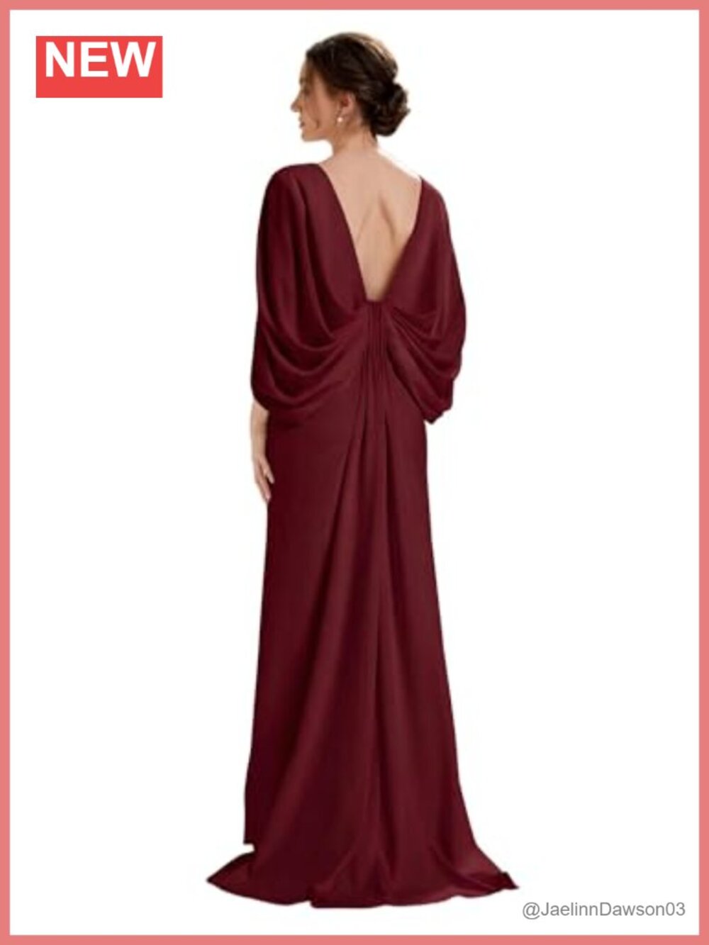 Knit Mermaid Formal Dress Train Length Cape Sleeve Deep V-Neck Evening Gown